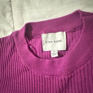 Pink Rose Women's Ribbed Crew Neck Sweater - Pink